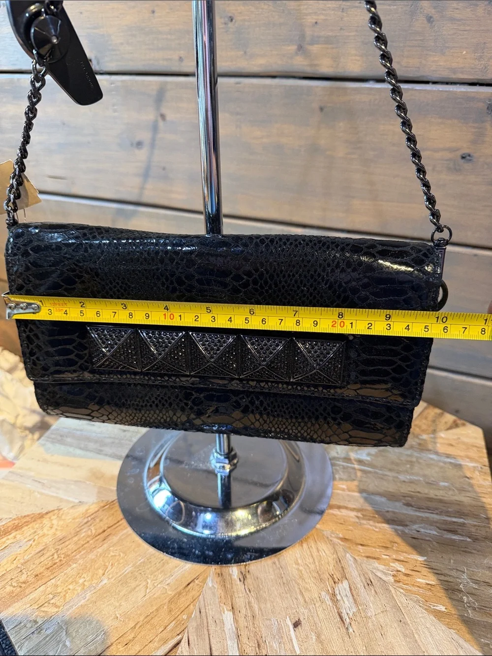 Michael Kors Black Studded Chain Shoulder Clutch Antonia